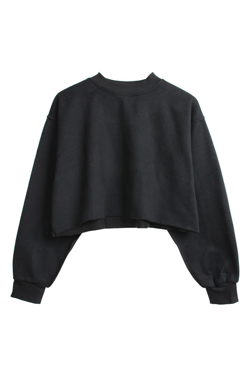 Women Spring Raw Hem Exposed Seam Cropped Sweatshirt