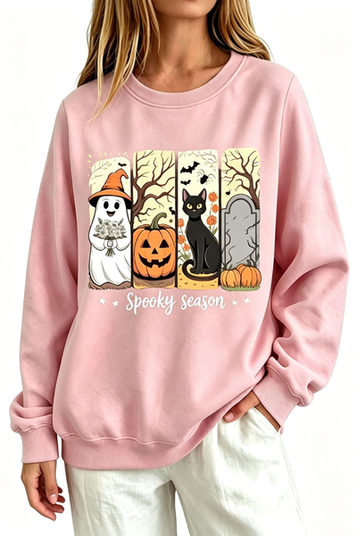 Women Fall Clothing Halloween Spooky Ghost Cat Sweatshirt