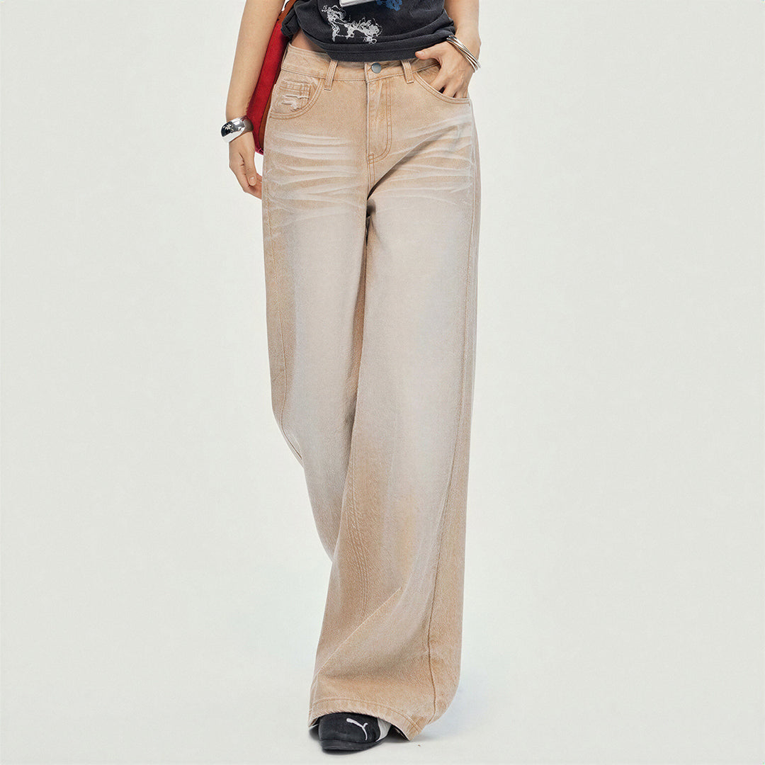Women's Spring Khaki Gradient Washed Denim Jeans