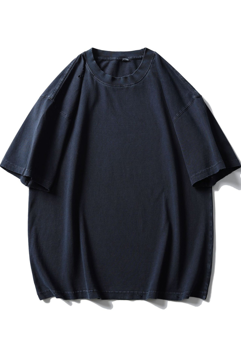 Men's Cotton Washed Distressed Hole Crewneck Tee