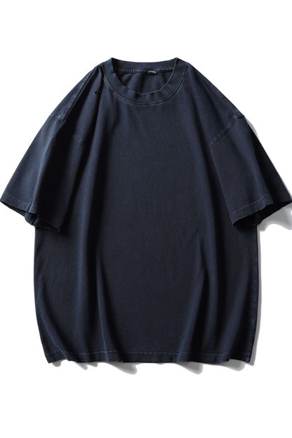 Men's Cotton Washed Distressed Hole Crewneck Tee