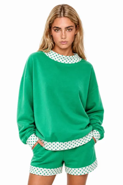 Women Fall Polka Dot Mock Neck Sweatshirt Shorts Set