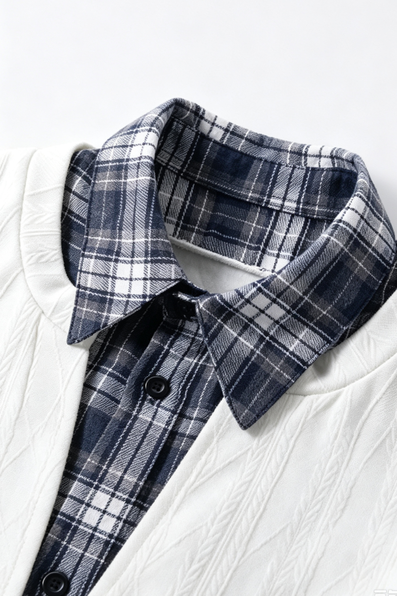 Men's Fall Winter Plaid-Collar Layered Jacquard Sweatshirt