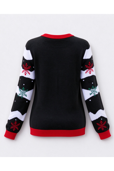 Women's Fall Christmas Red AOP Snowflake Knit Sweater