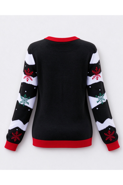 Women's Fall Christmas Red AOP Snowflake Knit Sweater