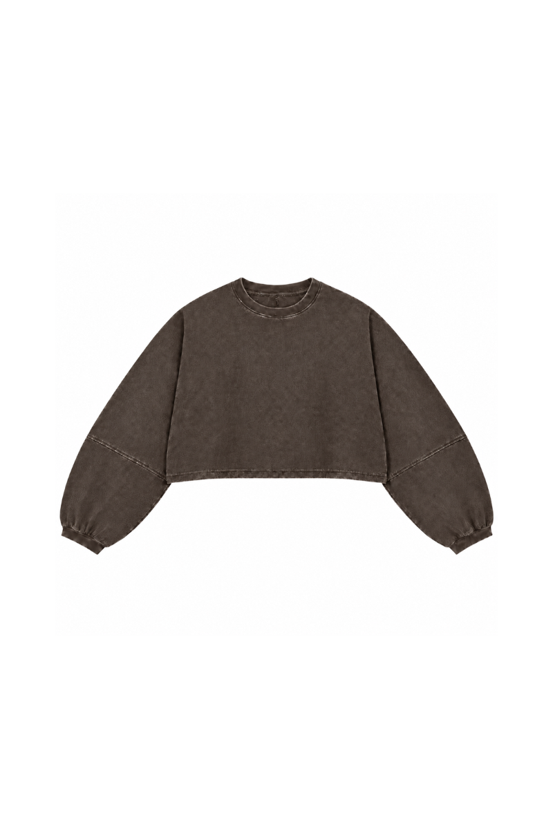 Women Fall Clothing Boxy Washed Raw Hem Cropped Sweatshirt