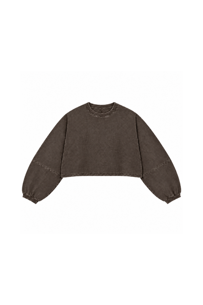 Women Fall Clothing Boxy Washed Raw Hem Cropped Sweatshirt