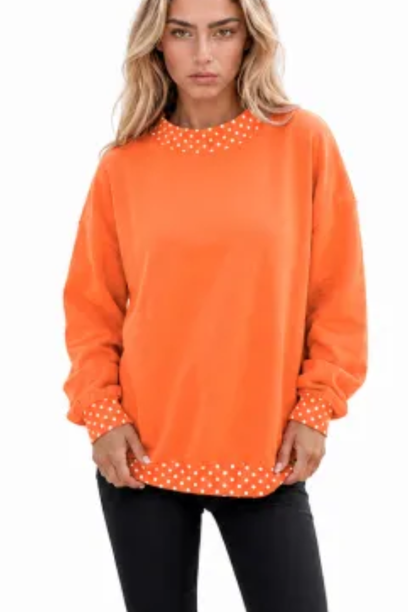 Women Fall Polka Dot Contrast Mock Neck Sweatshirt