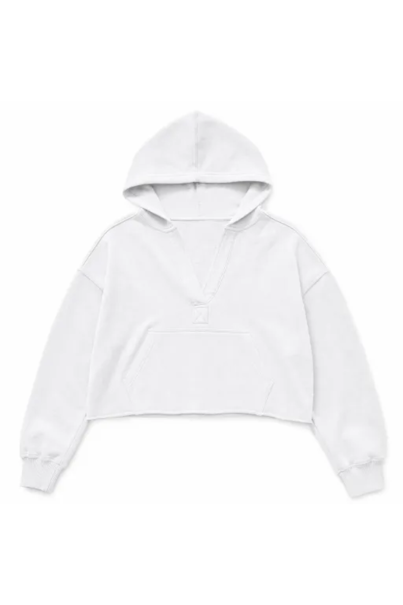 Women Spring Raw Edge V Neck Cropped Pullover Hoodie
