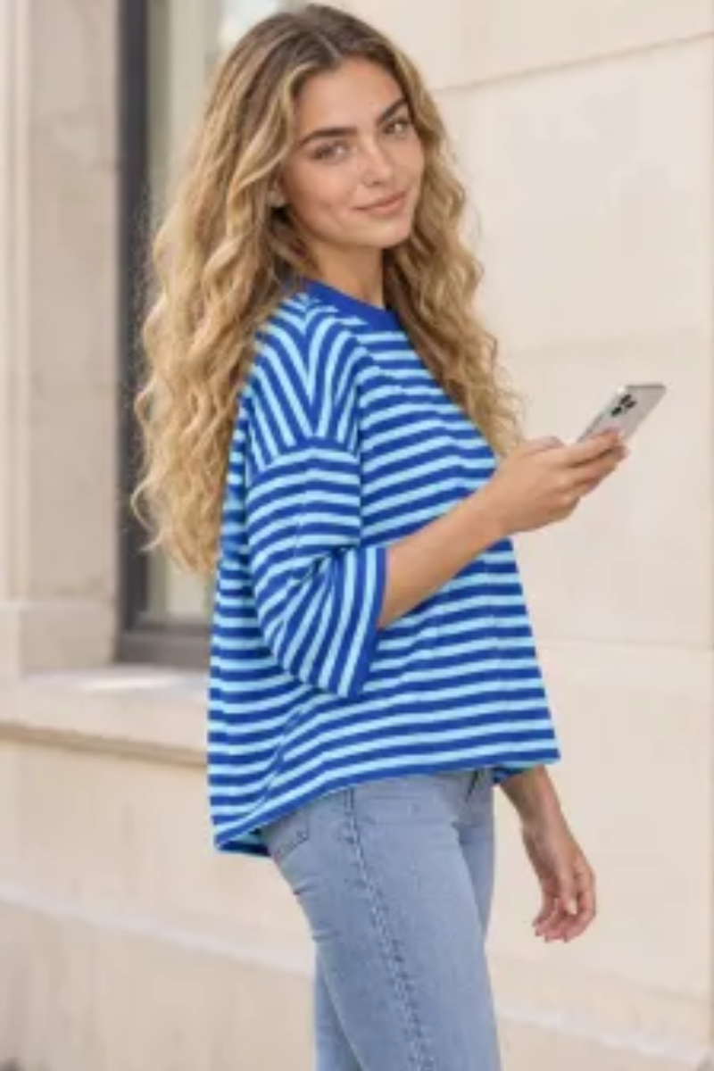 Women Spring/Summer Striped Back Tie Relaxed Blouse