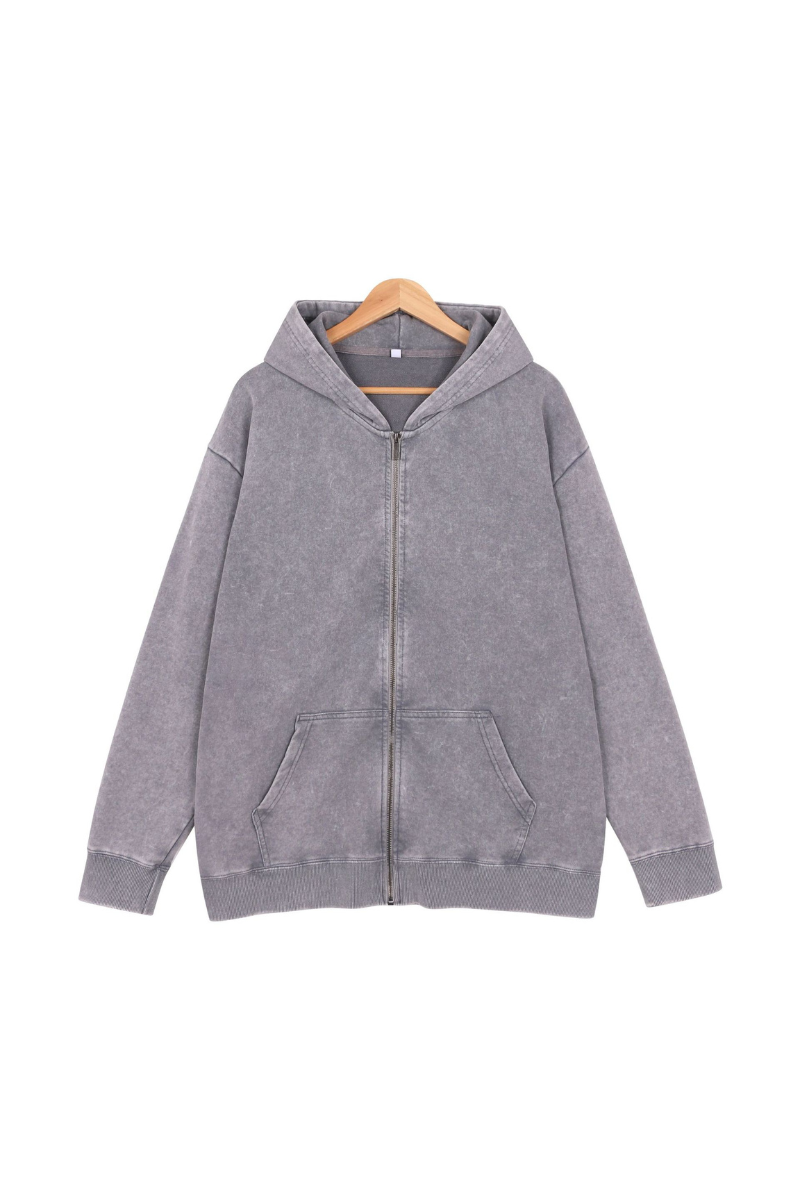 Women Fall Washed Vintage Oversized Zip Up Hoodie