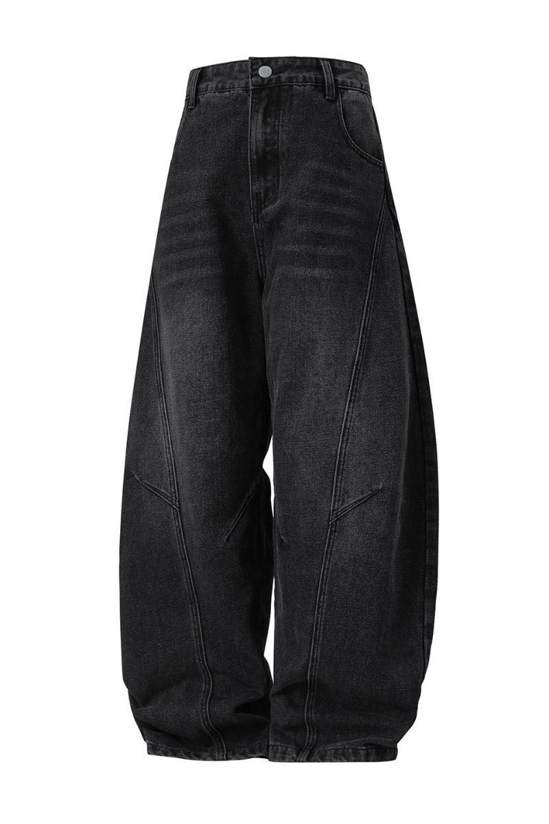 Men's Fall Curved Washed Structural Retro Straight Jeans
