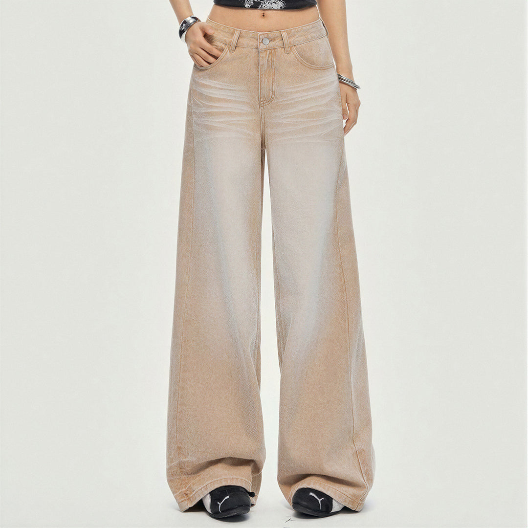 Women's Spring Khaki Gradient Washed Denim Jeans