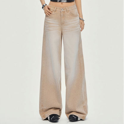 Women's Spring Khaki Gradient Washed Denim Jeans