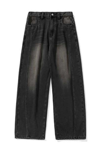Men's Spring  Vintage Washed Panel Curved Loose Jeans