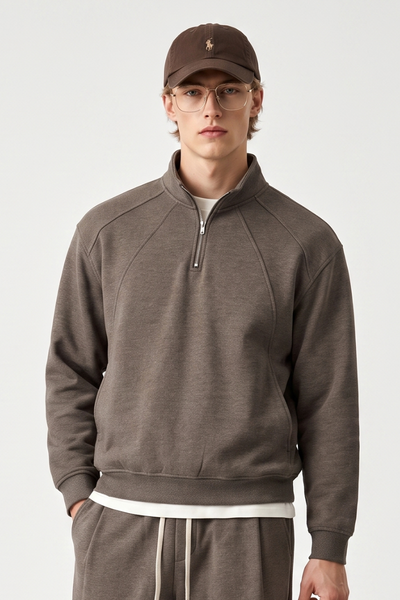 Men Fall Clothing Heathered Half Zip Mock Neck Sweatshirt