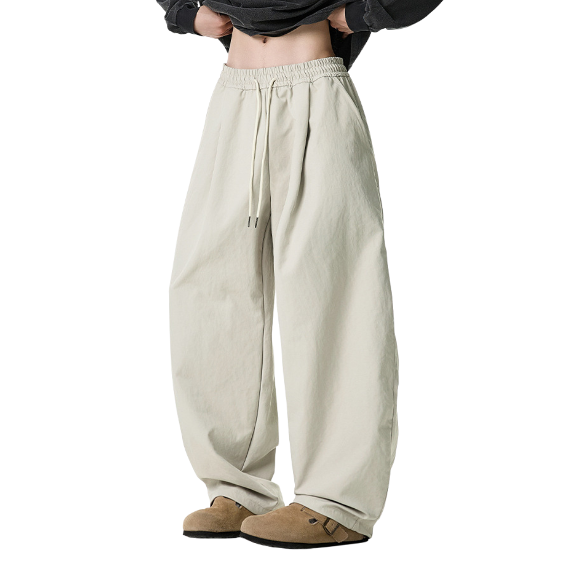 Men's Spring Pleated Loose Curved Wide Solid Pants