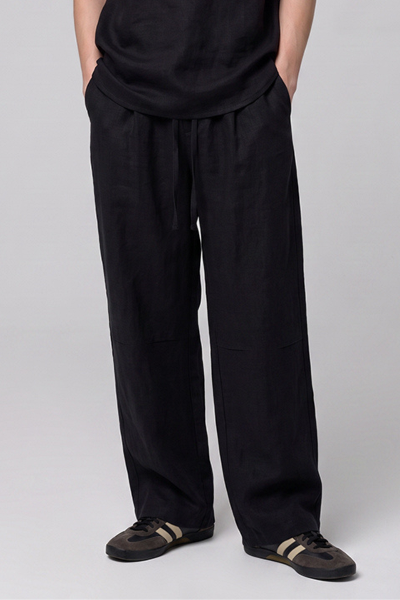 Men's Summer Lyocell-Linen Elastic-Waist Wide-Leg Pants