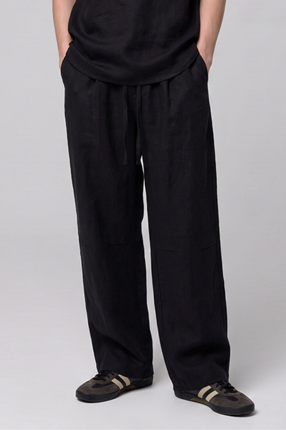 Men's Summer Lyocell-Linen Elastic-Waist Wide-Leg Pants