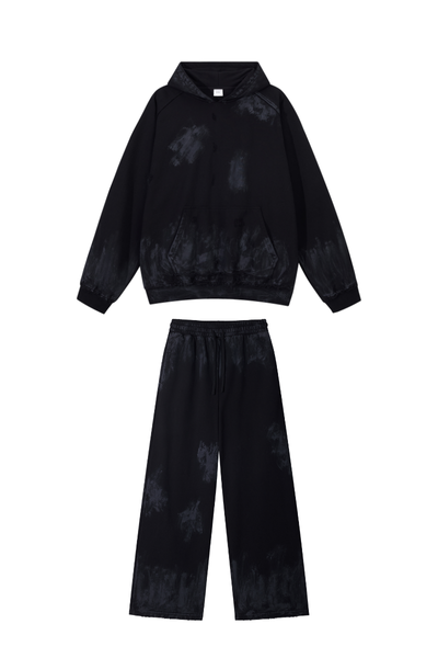 Unisex Fall Clothing Washed Hoodie Wide Leg Sweatpants Set