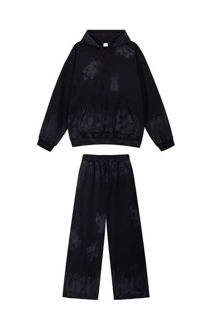 Unisex Fall Clothing Washed Hoodie Wide Leg Sweatpants Set