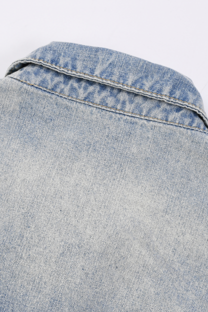 Men's Fall Gradient-Wash Vintage Denim Bomber Jacket
