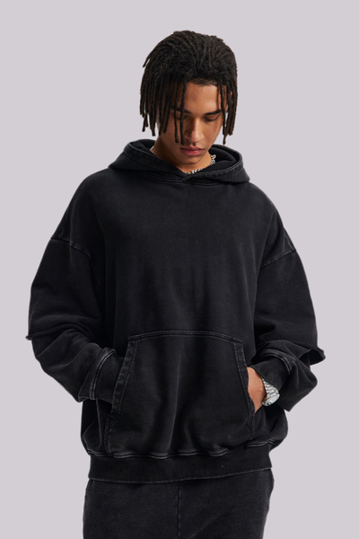 Men's Cotton Retro Faux-Two-Piece Washed  Hoodie