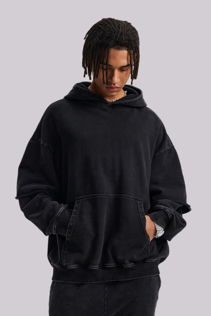 Men's Cotton Retro Faux-Two-Piece Washed  Hoodie