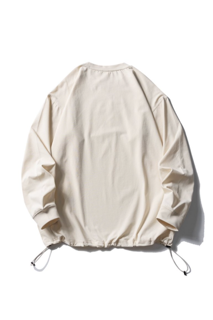 Unisex Spring Drawstring-Hem Relaxed Long-Sleeve T-Shirt