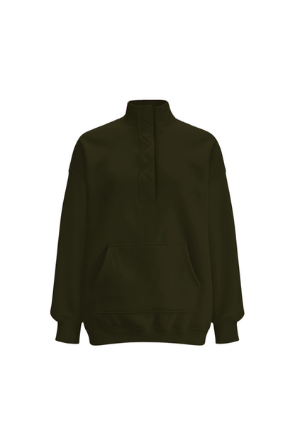 Women Fall Half Zip Snap Button Kangaroo Pocket Sweatshirt