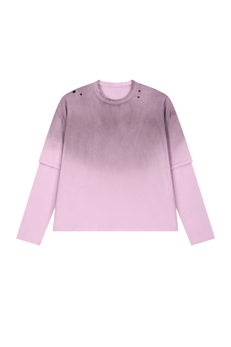 Women Fall Gradient Distressed Layered Long Sleeve Top