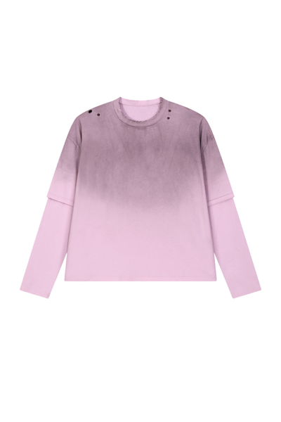 Men Fall Gradient Distressed Layered Long Sleeve Top