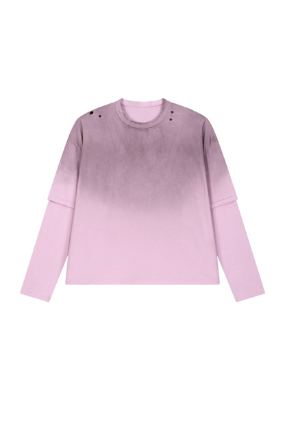Women Fall Gradient Distressed Layered Long Sleeve Top