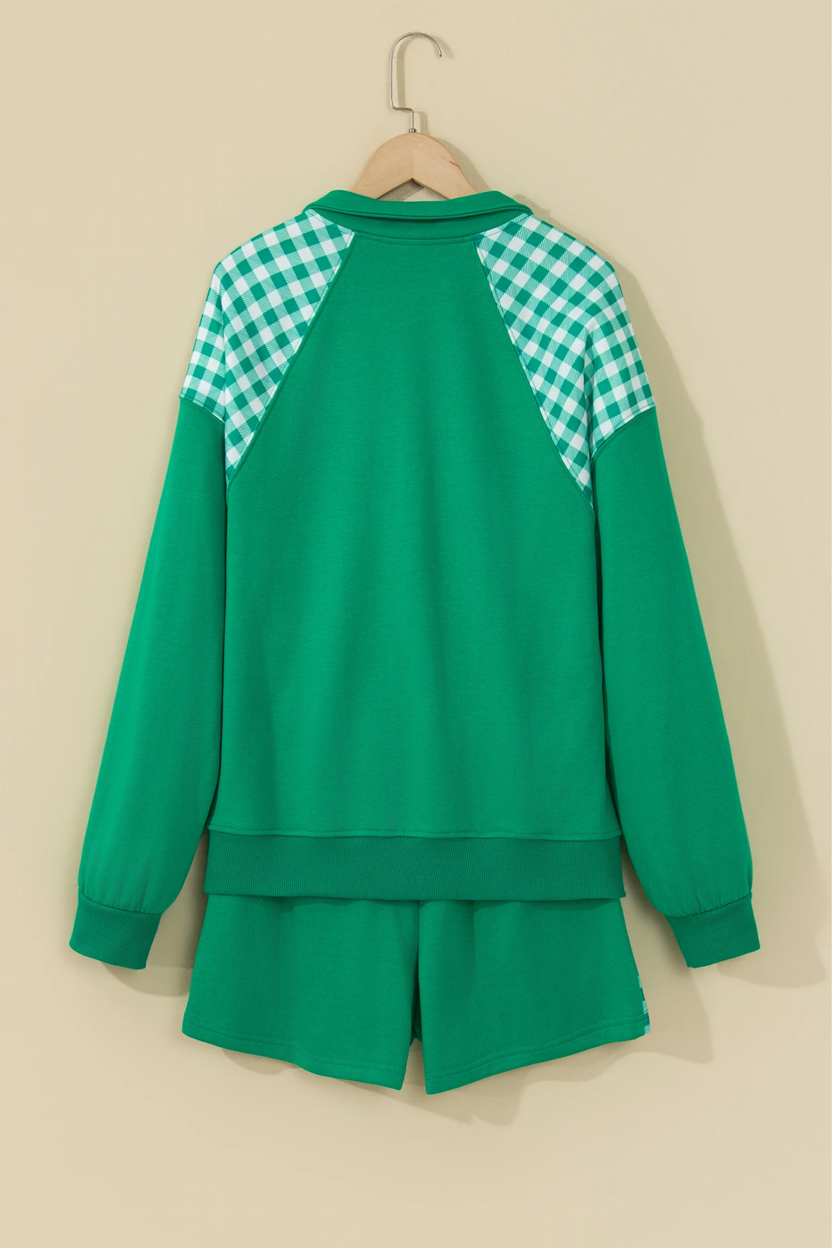 Women Winter Christmas Gingham Half Zip Top Shorts Set