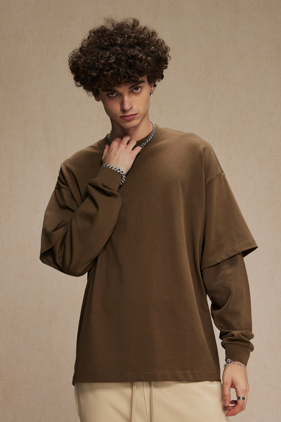 Men's Cotton Patchwork Faux Two-Piece Sweatshirt