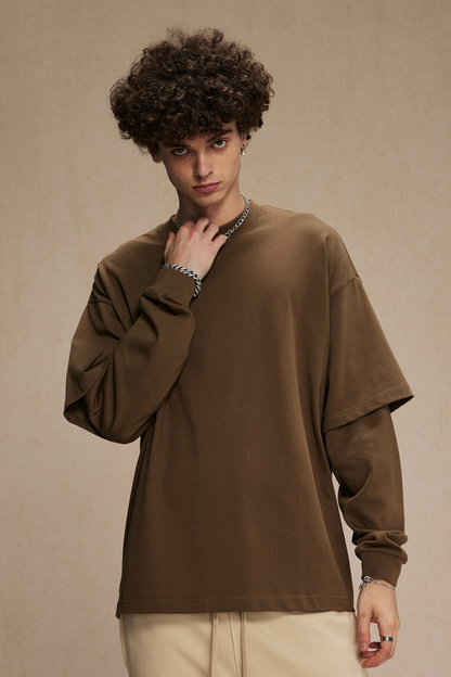 Men's Cotton Patchwork Faux Two-Piece Sweatshirt