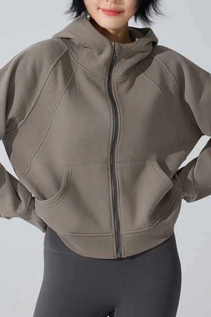 Women Fall Clothing Cozy Thermal Fleece Hooded Zip Jacket