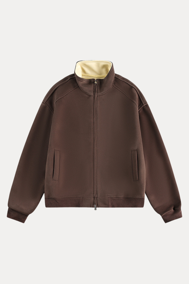 Unisex American Retro Stand Collar Zip Loose Hoodie Cleanfit