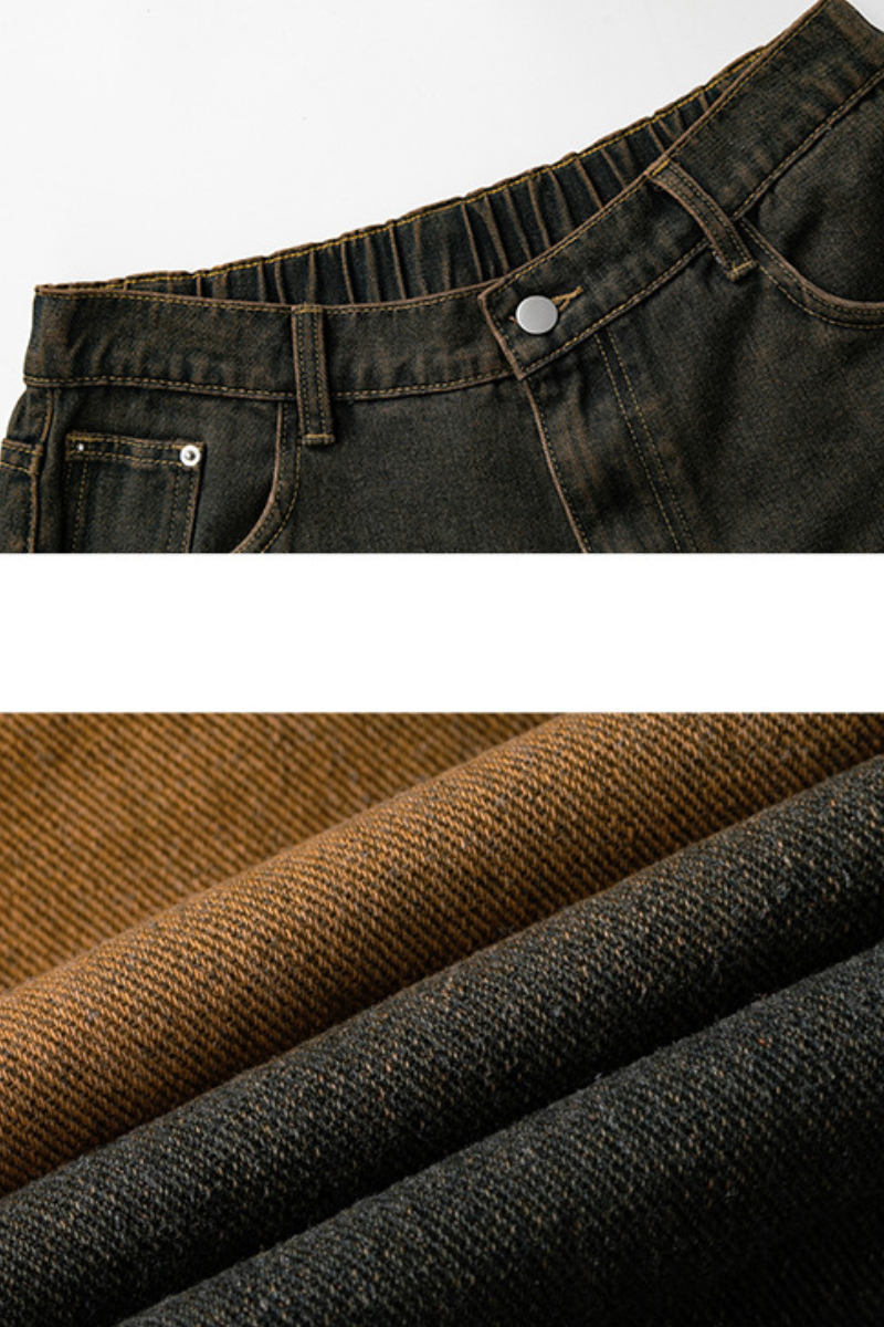 Men's Summer Washed Pleated Straight Cropped Denim Shorts