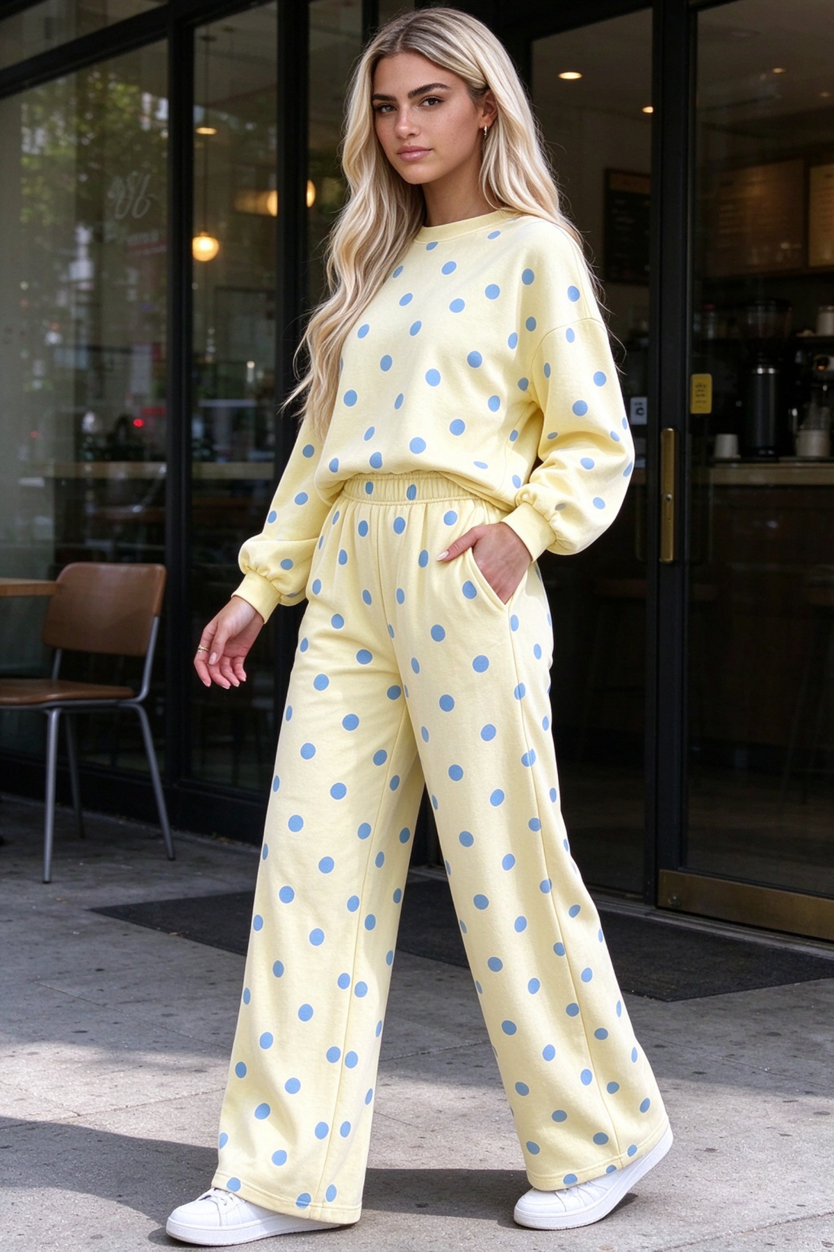 Women Fall Clothing Polka Dot Sweatshirt Wide Leg Set