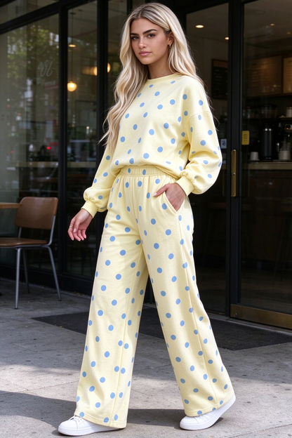 Women Fall Clothing Polka Dot Sweatshirt Wide Leg Set