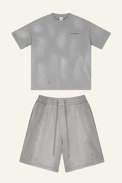 Men's Washed Gradient Colored Cotton Set:T-shirt And shorts