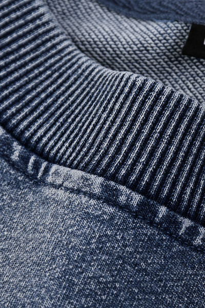 Men Fall Clothing Heavy Knit Denim Washed Sweatshirt