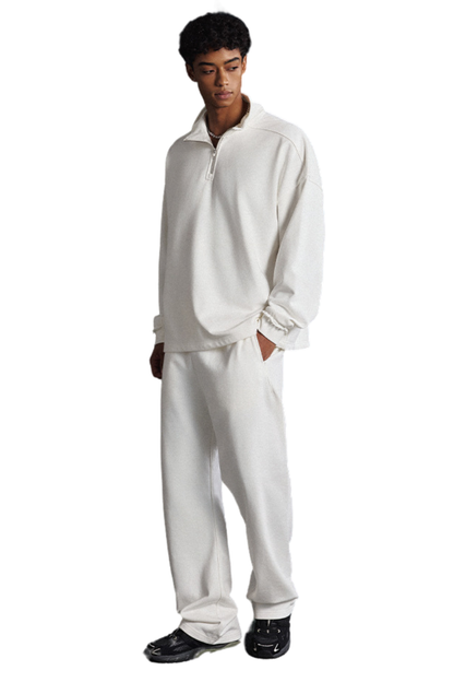 Men's Spring Summer 450g Half Zip Raw Edge Stand Collar Set