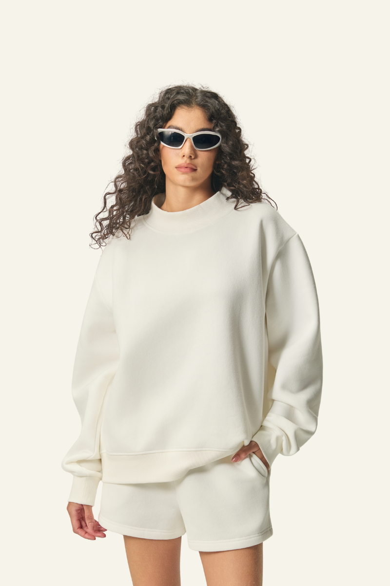 Women's Streetwear Stand-Collar Solid Mock Neck Sweatshirt