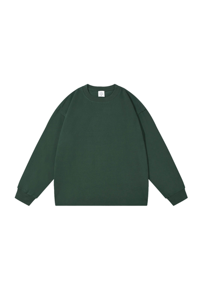 Unisex Vintage Raw Hem Loose Drop Shoulder Long Sleeve Tee