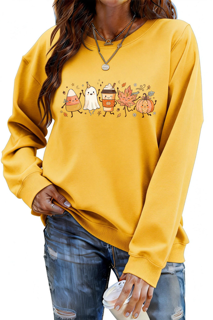 Women Fall Halloween Ghost Pumpkin Graphic Sweatshirt