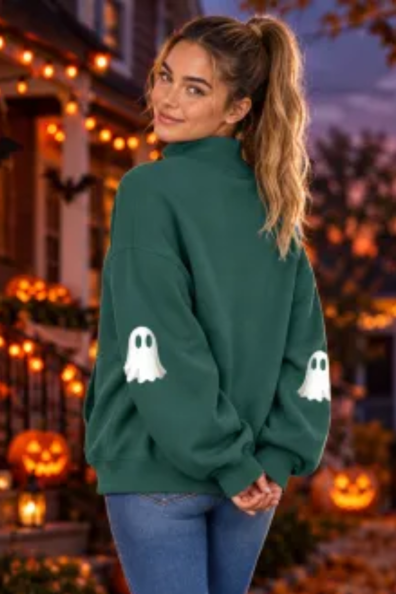 Women Fall Clothing Halloween Ghost Mock Neck Sweatshirt