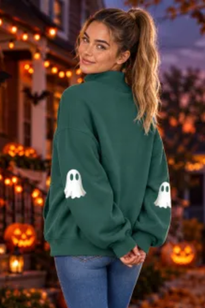 Women Fall Clothing Halloween Ghost Mock Neck Sweatshirt