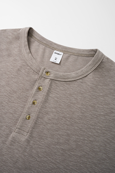 Men's Summer Button Placket Oversized Tee - Natural Fabric